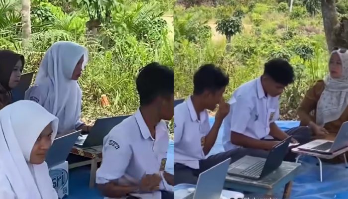 Demi Internet Stabil, Siswa SMP Ujian di Perbukitan Sumbar