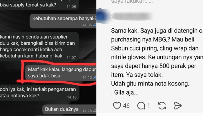 Viral Supplier Tolak Pasok MBG, SPPG Disebut Minta Harga Terlalu Murah dan Nota Kosong
